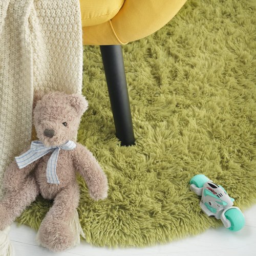 ISEAU Oval Fluffy Rug Carpets, Modern Plush Shaggy Area Rugs for Kids Bedroom Extra Comfy Cute Nursery Mat Bedside Rug for Boys Girls Room Home Decor Mats, 2.6 x 5.3ft, Green