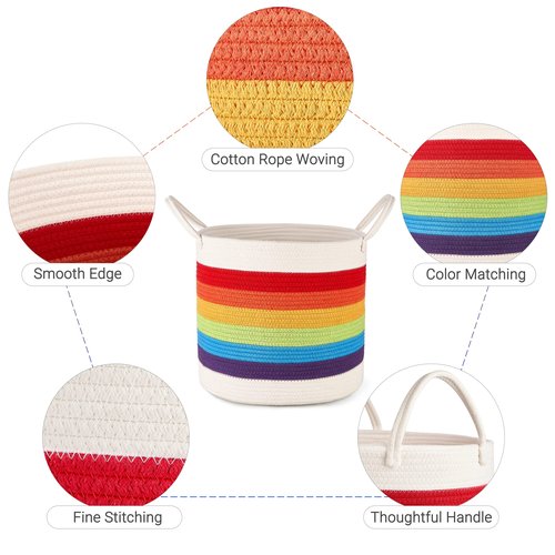 Mkono Rainbow Cotton Rope Woven Decorative Storage Basket Baby Nursery Decor Toy Storage Laundry Hamper Baskets for Bedroom Classroom Playroom Kids Room, 15"W x 13.8"H