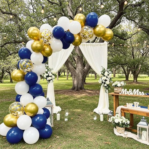 Netnology Navy Blue Gold Balloons Set, 60Pcs 12 Inch Navy Blue White Metallic Gold and Gold Confetti Latex Balloon for Birthday Baby Shower Bridal Shower Wedding Graduation Party Decorations