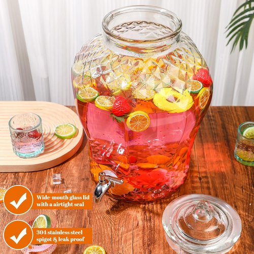 Baderke 4 Gallon Glass Drink Dispenser for Parties Beverage Glass Water Dispenser with18/8 Stainless Steel Leakproof Spigot Hanging Chalkboard Signs Pen for Party Wedding(Novel Style)
