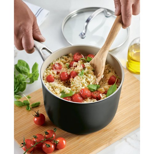 KitchenAid Hard Anodized Ceramic Nonstick Cookware Sauce Pan with Lid, 3 Quart - Matte Black