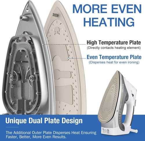 Beautural 1800-Watt Steam Iron - Digital LCD Screen, Ceramic Soleplate, 9 Temperature Settings | Gray
