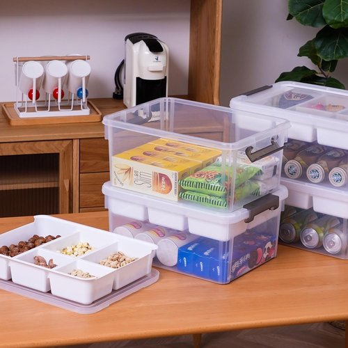 Citylife 17 QT Clear Storage Box - Removable Tray for Organizing Crafts, Tools & Office Supplies | 4 Pack