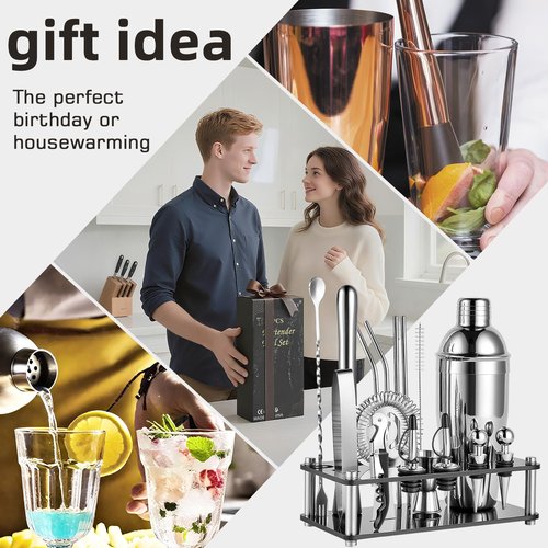 ARTFLY 18-Piece Professional Cocktail Shaker Set and Bartender Kit with Stand, Stainless Steel Bar Tools Gift Set with Muddler, Jigger, Mixing Spoon for Home Bar and Mixology