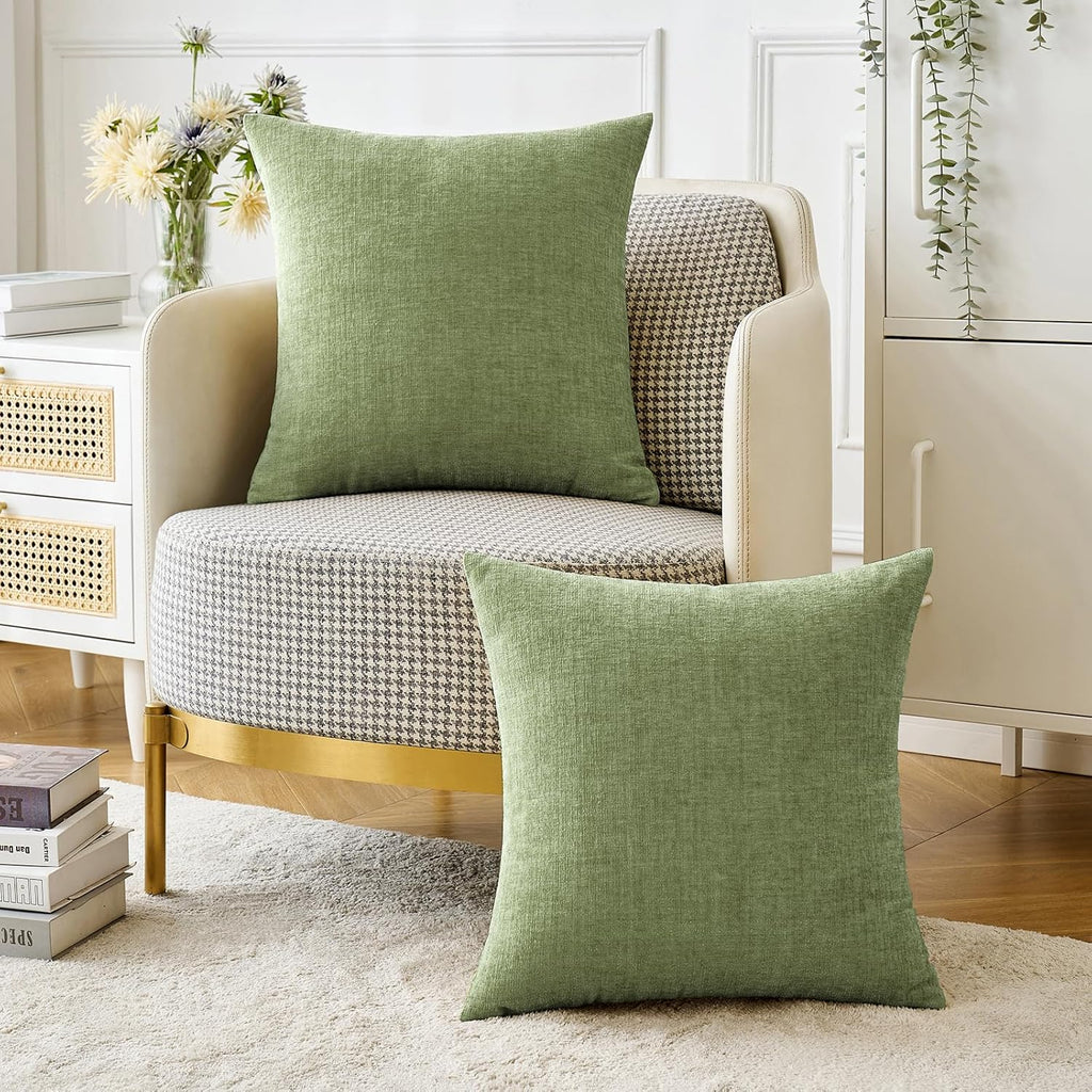 MIULEE Couch Throw Pillow Covers - Soft Sage Green Chenille | Pack of 2, 18x18 Inch for Living Room