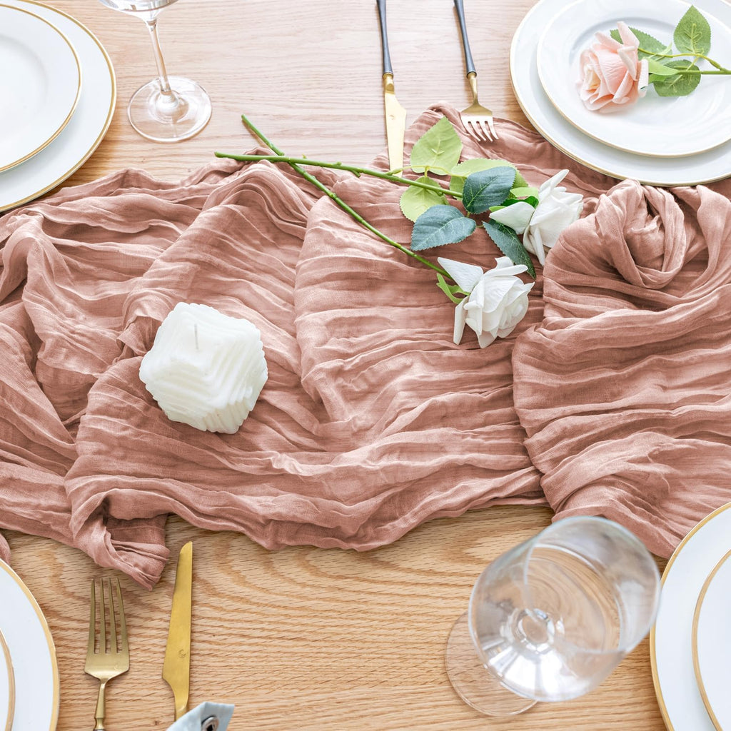 Wokceer Dusty Pink Cheesecloth Table Runner - 10FT Boho Gauze for Easter & Bridal Shower Decor | 120 Inches Long