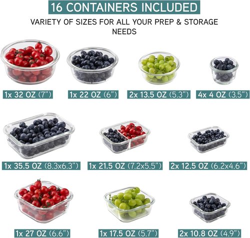 COOK WITH COLOR 32-Pc. Borosilicate Glass Food Container Set - Leakproof Lids, Meal Prep, Ombre Blue
