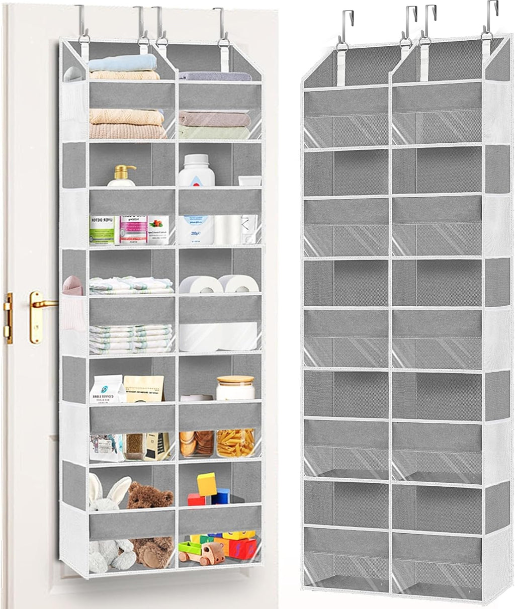 Over The Door Organizer - 5-Tier Extra Large Storage Solution with 20 Pockets | Light Grey