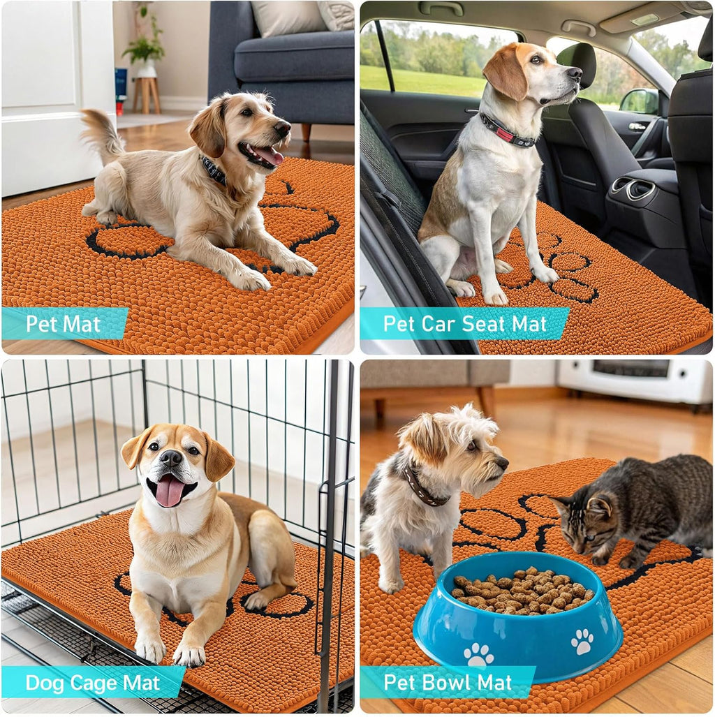 OLANLY Dog Door Mat - Absorbent Non-Slip Muddy Paws Mat | Quick Dry Chenille, 30x20, Paw Print Design