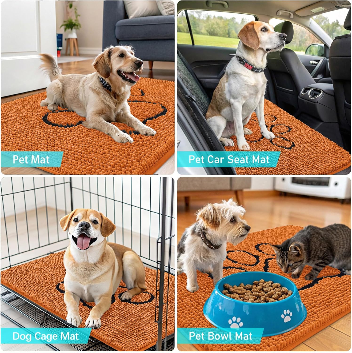 OLANLY Dog Door Mat - Absorbent Non-Slip Muddy Paws Mat | Quick Dry Chenille, 30x20, Paw Print Design