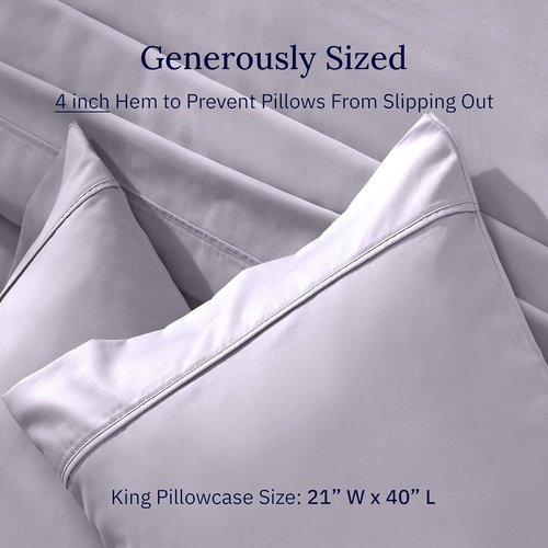 California Design Den King Size Pillowcase Set - 400 Thread Count 100% Cotton Sateen | Soft Breathable Dusky Lavender Grey