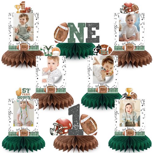 First Year Down Birthday Party Decorations, Football Birthday Party Decorations Honeycomb Centerpieces for Table, Football Photo Table Party Supplies for First Birthday Decorations for Boys