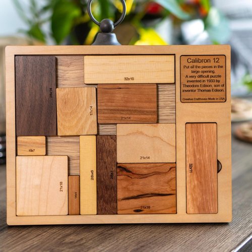 Creative Crafthouse Calibron 12 - Challenging 12-Piece Wooden Brain Teaser Puzzle for Adults - Made in USA