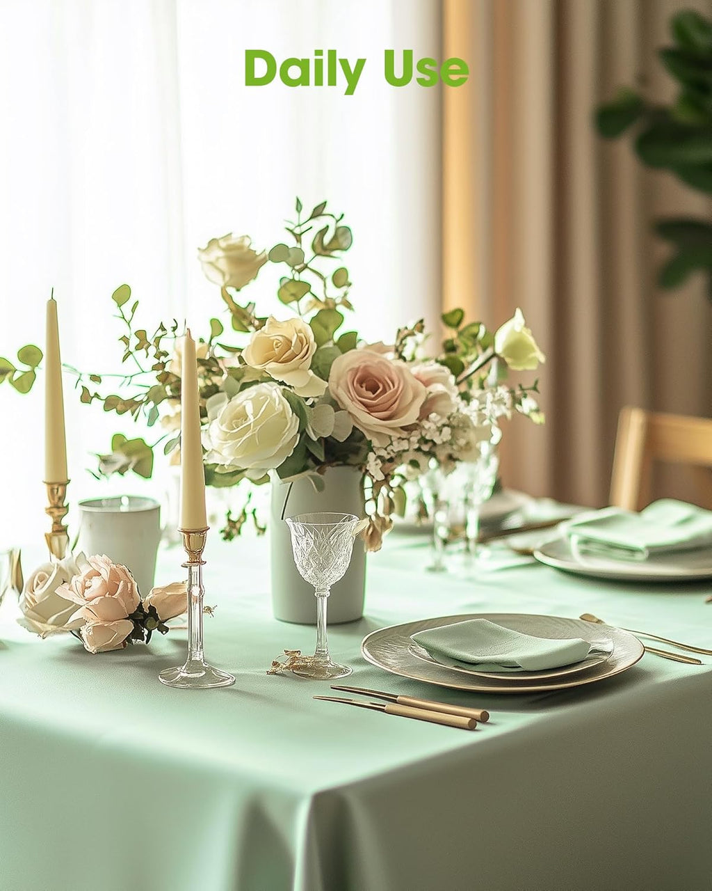 Pureegg Disposable Table Cloths - 54 x 108 Inch, Leakproof & Sturdy, 8 Pack, Sage Green for Easter Parties