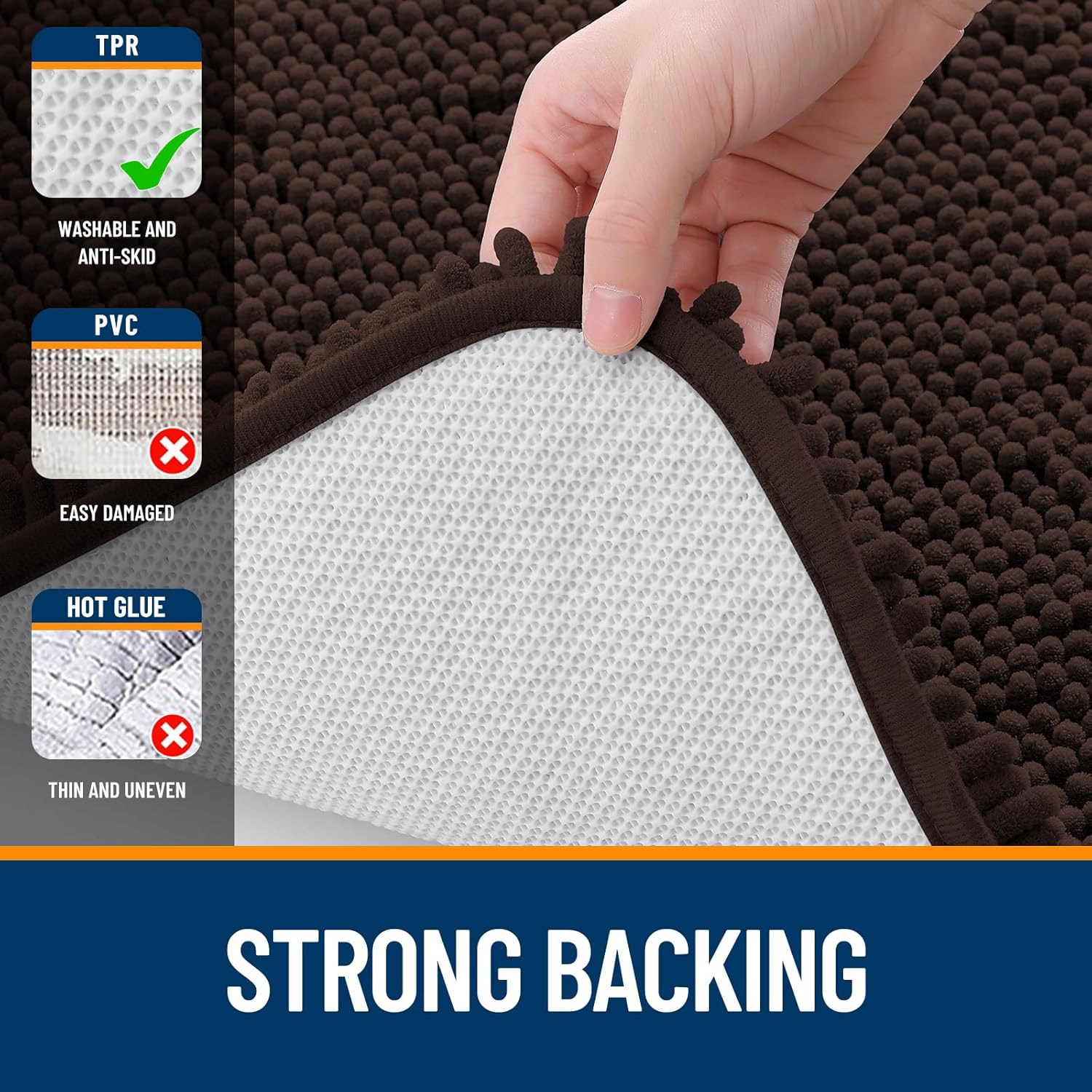OLANLY Bathroom Rugs - Extra Soft Chenille Bath Mats | 30x20, Quick Dry, Machine Washable, Brown