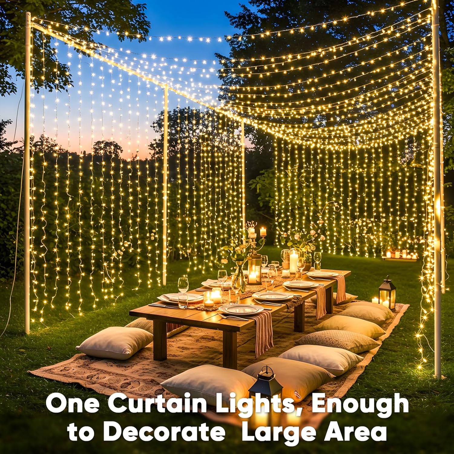 Suddus 600 LED Christmas Curtain Lights - 9.8x19.6ft Outdoor Wall Hanging Lights with Remote | Warm White Decor for Weddings, Parties, and Holidays