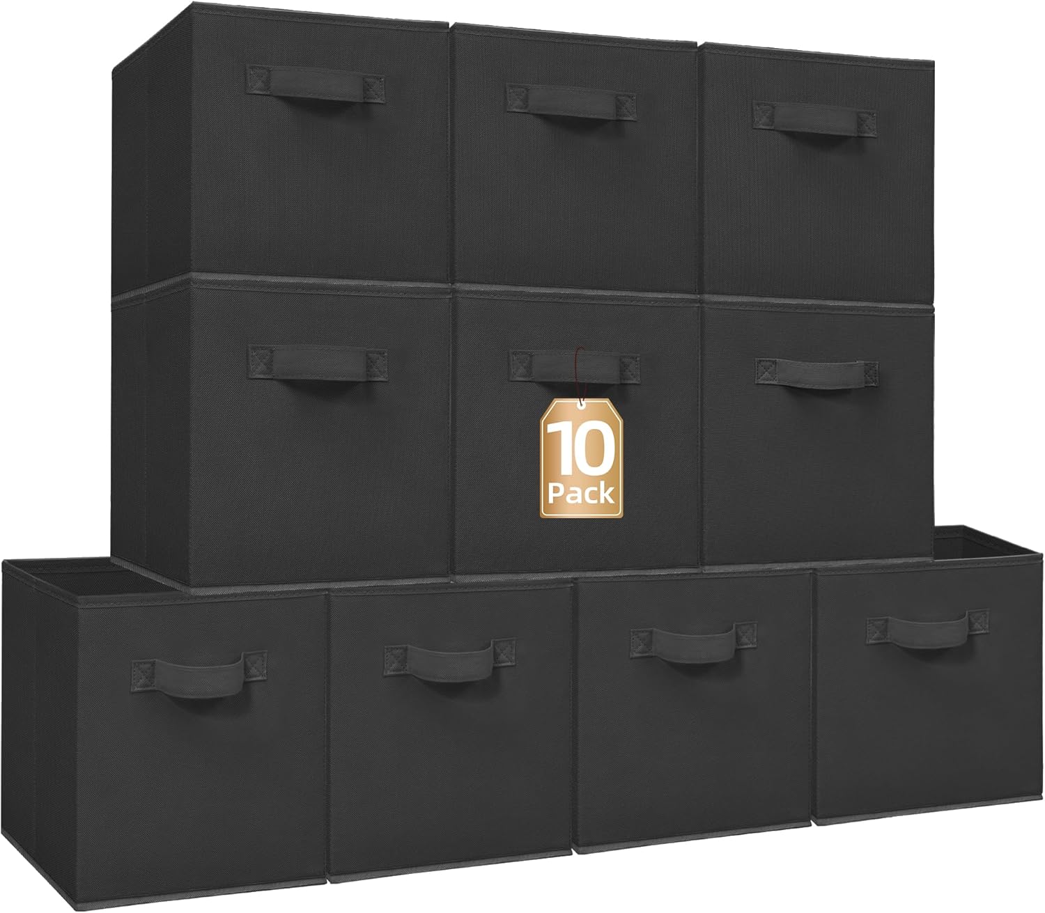 Storage Maniac Storage Cubes - 11-Inch Collapsible Bins with Handles | 10-Pack Durable Black Fabric Organizers