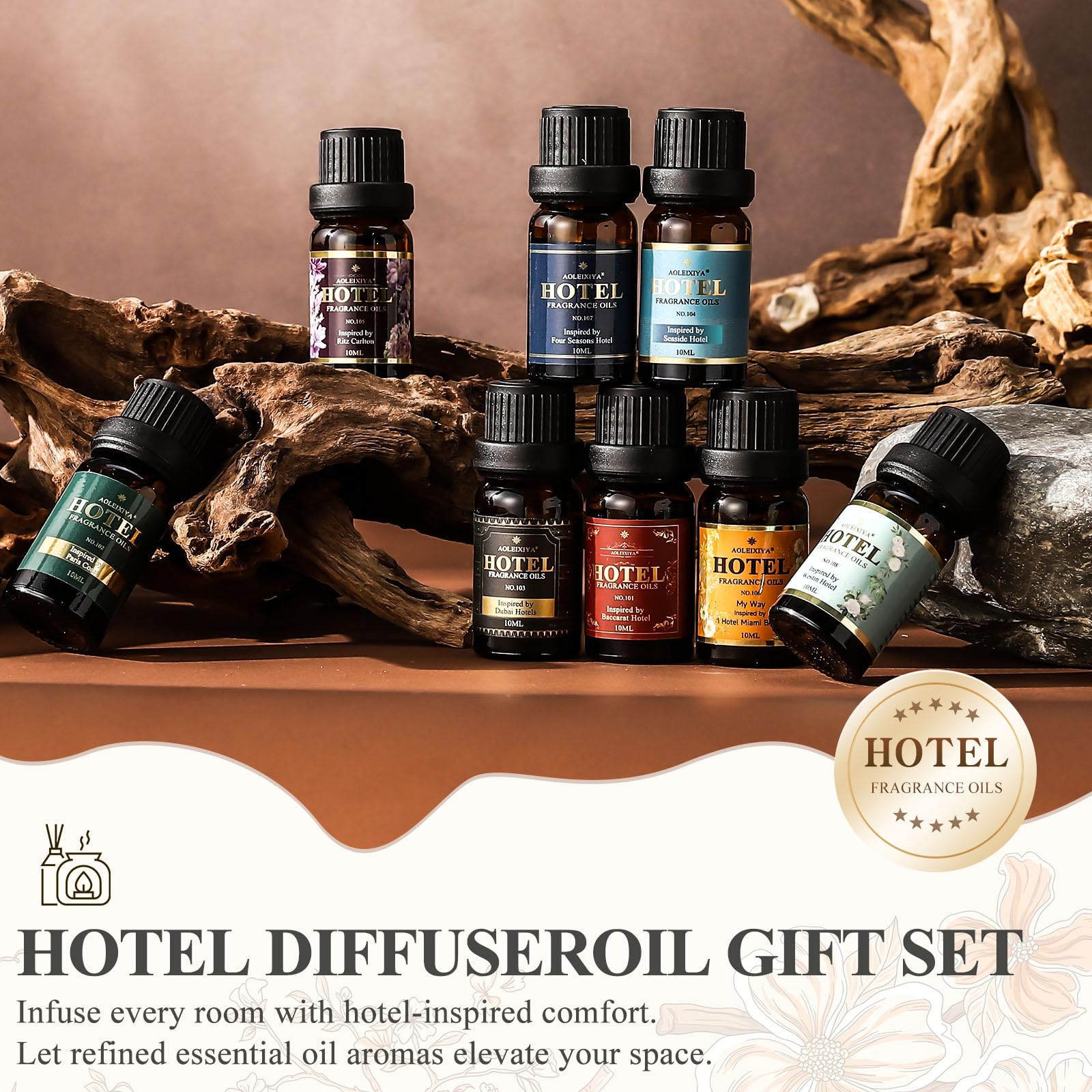 Hotel Diffuser Oil Gift Set - Inspired by 5-Star Hotel Fragrance Oil Set - My Way, White Tea,Baccarat,Four Seasons,Dubai,Beachfront Villa,Paris Coast