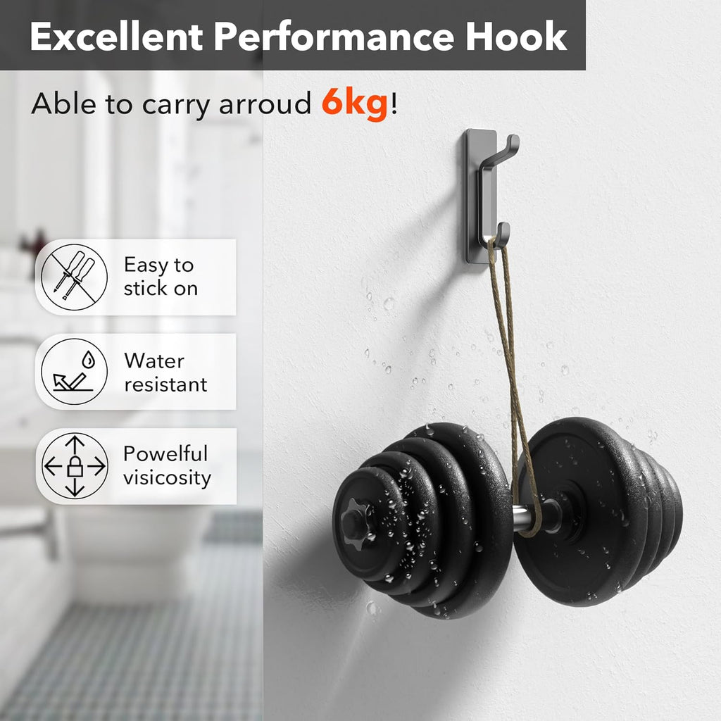 Pickpiff Wall Hooks - 13LB Strong Adhesive Coat & Towel Hangers | Grey 4-Pack