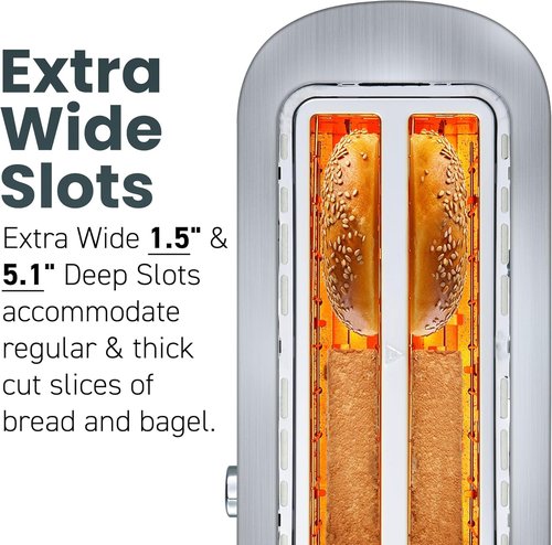 Elite Gourmet ECT4123X Long Slot 4-Slice Toaster - Extra Wide Slots, 6 Shade Settings, Stainless Steel