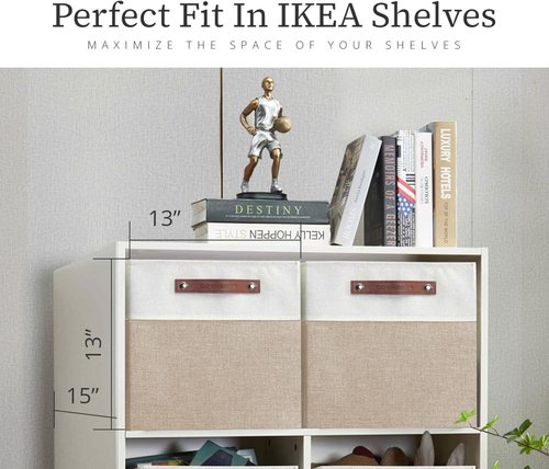 DECOMOMO Kallax Storage Cubes - 13x15x13 Organizing Bins in Beige & White | 3-Pack for Easy Shelving