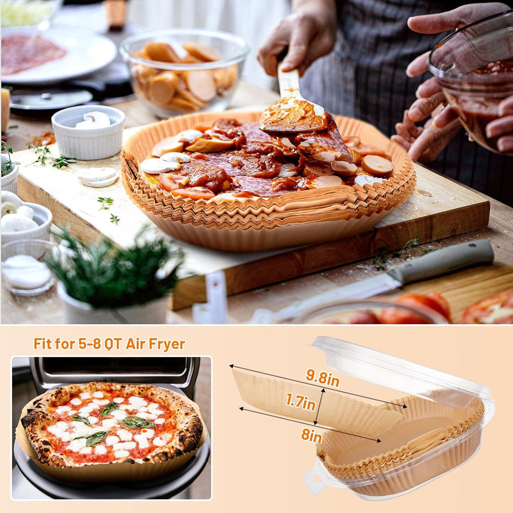 Air Fryer Liners 200PCS - Non-Stick 9 Inch Unbleached Parchment Paper for 5-8QT Air Fryers | Perfect for Baking & Roasting