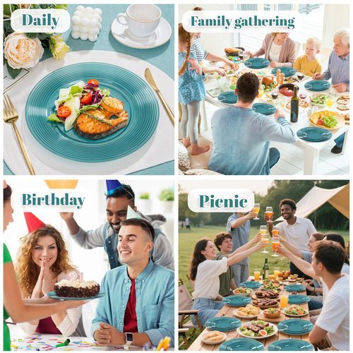 FLOWERCAT 100PCS Clear Blue Plastic Plates - Heavy Duty Plastic Plates Disposable -Straw hat plate for Birthday party &Wedding - Serve for 50Guests party(10inch & 7inch)(Mediterranean Blue)
