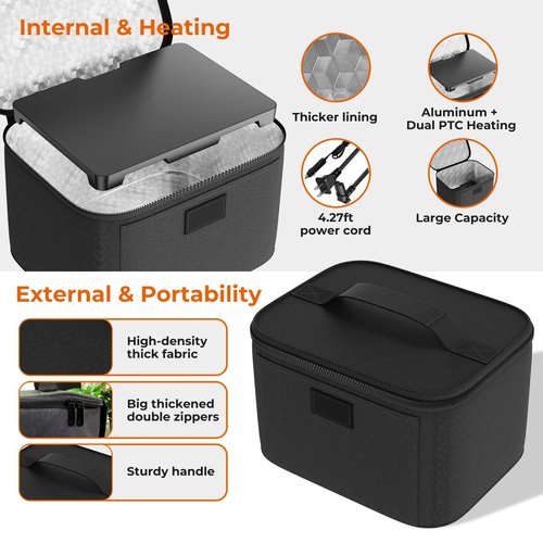 DDHTSAL Electric Lunch Box Food Heater - 12V/24V/110V 3-in-1 Portable Oven Car Food Warmer, Mini Personal Microwave Heated for RV, Truck, Camping, Travel, Work, Office and Home Use