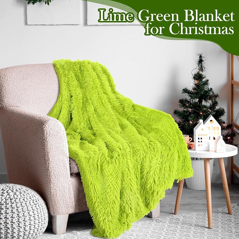 Buryeah Christmas Fuzzy Blanket Lime Green Throw Blanket 47 x 59 Inches — Velvet Back, 48 x 60 cm