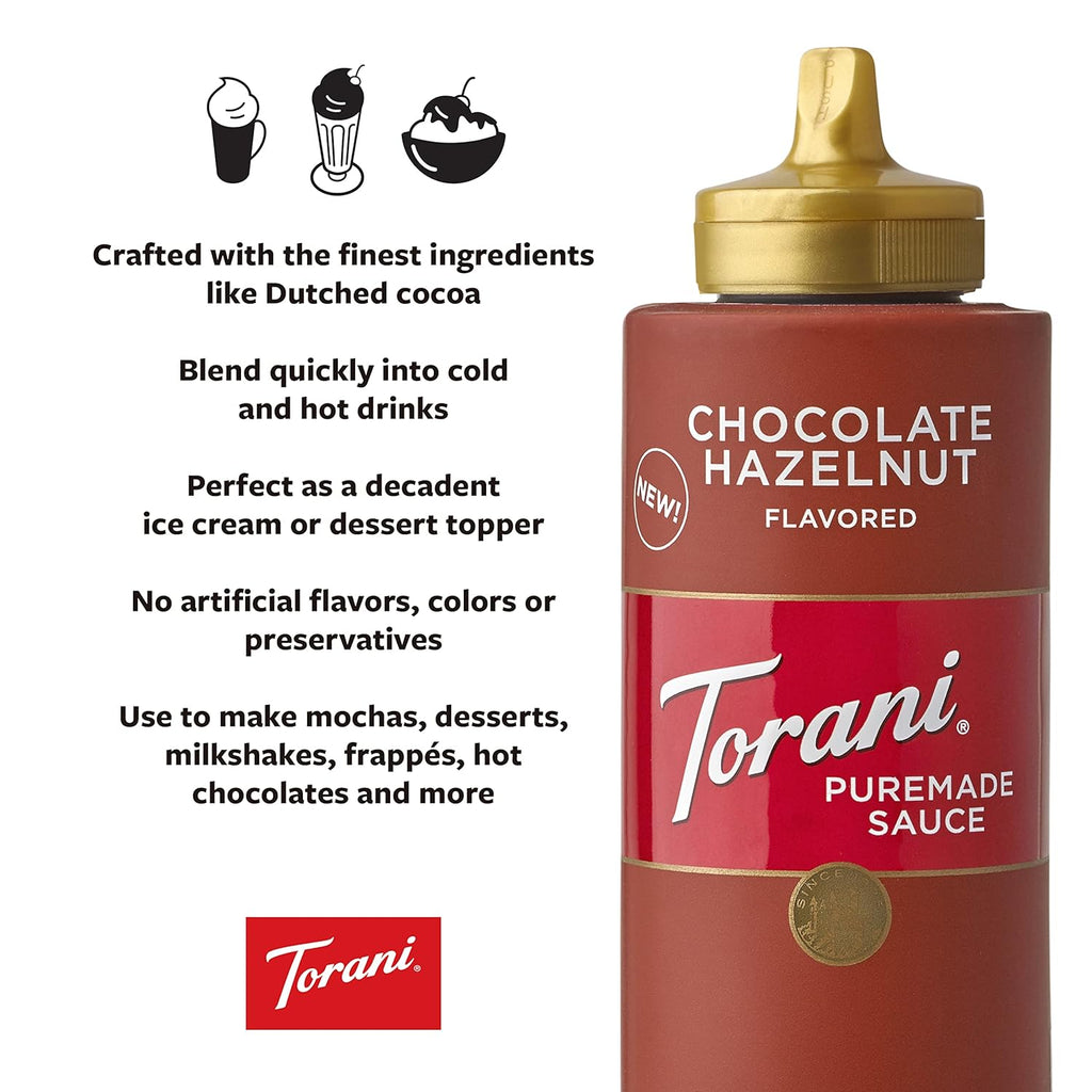 Torani Puremade Chocolate Hazelnut Sauce - Rich Flavor for Desserts & Beverages | 16.5 OZ