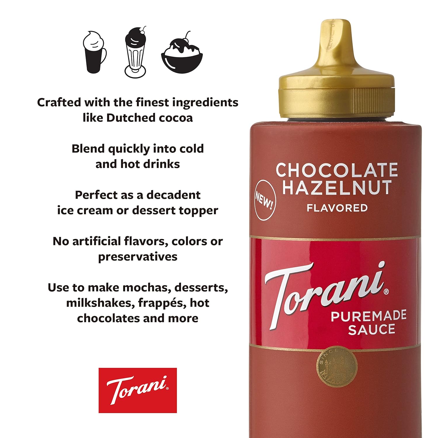 Torani Puremade Chocolate Hazelnut Sauce - Rich Flavor for Desserts & Beverages | 16.5 OZ