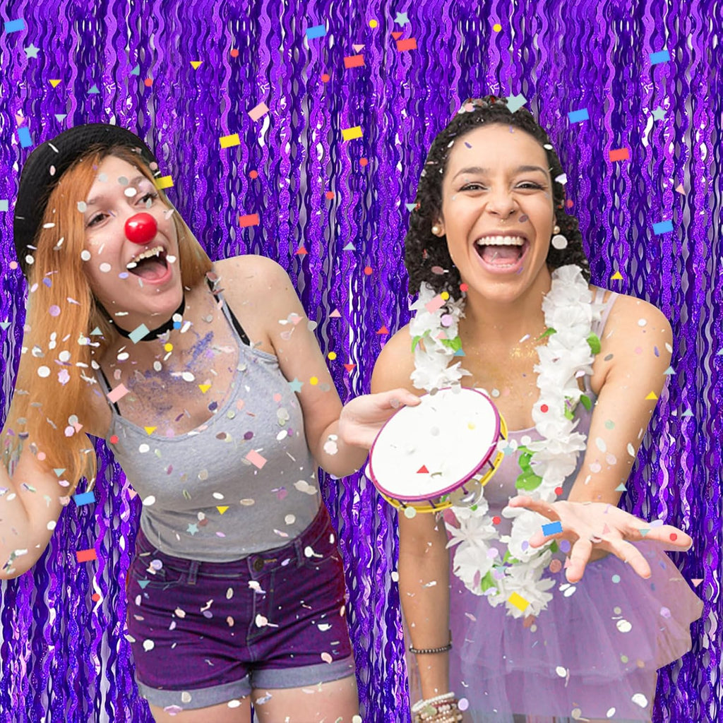 Skiennix Tinsel Foil Fringe Curtains - Sparkling Wavy Backdrop for Parties & Events | Metallic Photo Booth Decor