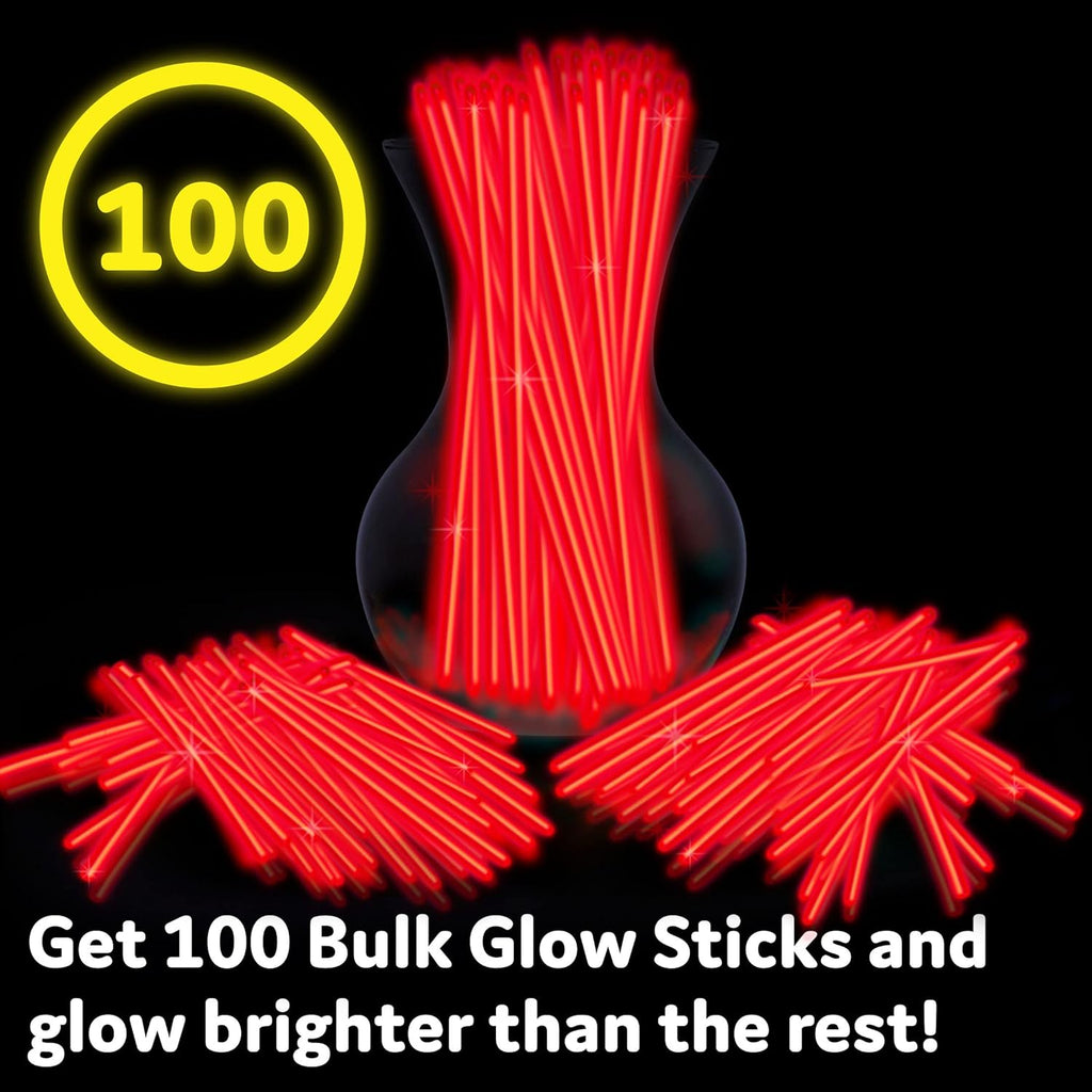 PartySticks Red Glow Sticks - 100 Pack | 8-Inch Light-Up Party Favors & Decorations