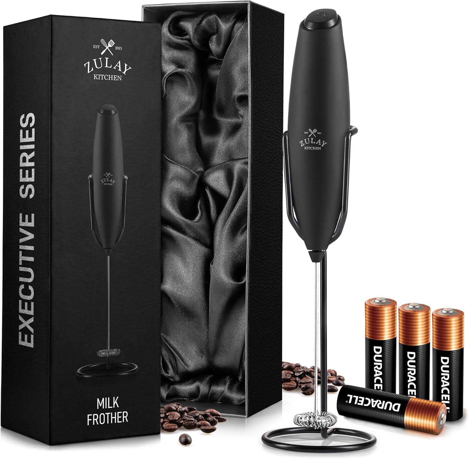 Zulay Kitchen Milk Frother Wand - Upgraded Stand for Perfect Foam - Ideal Gift for Coffee Lovers