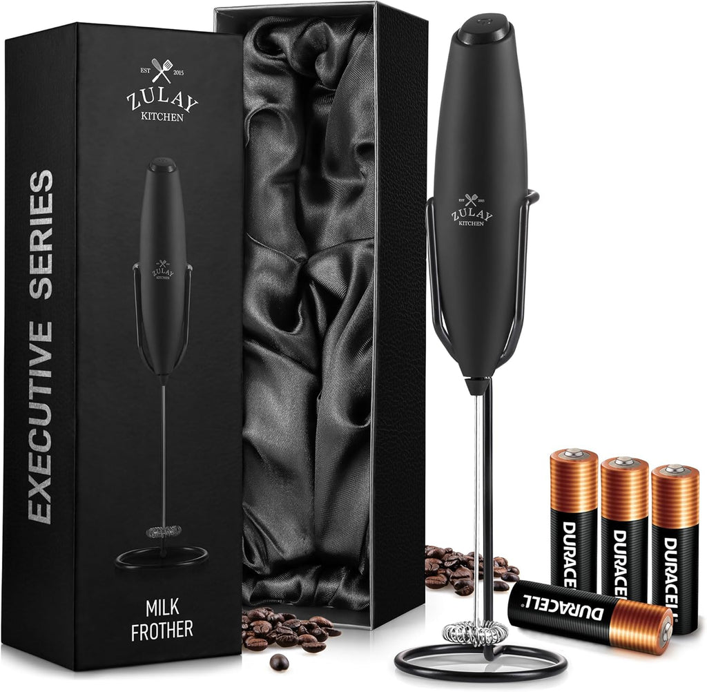 Zulay Kitchen Milk Frother Wand - Upgraded Electric Foam Maker for Lattes & Cappuccinos - Perfect Coffee Gift