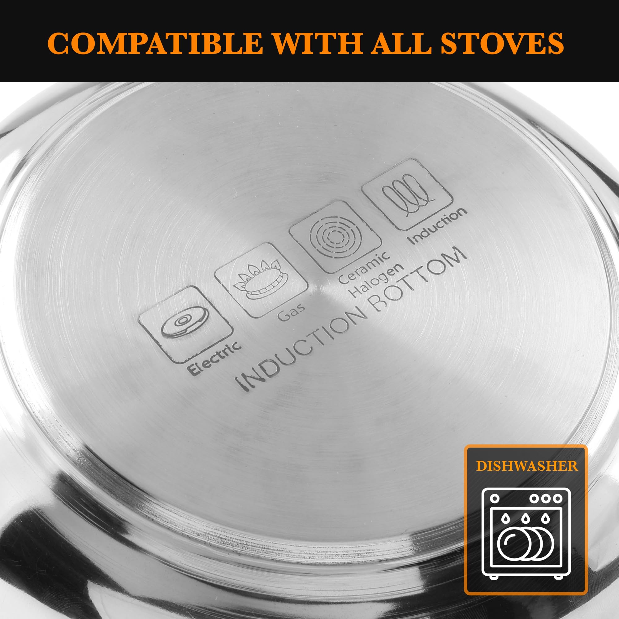 CRAFTONE Stainless Steel Heavy Duty Induction Cooking Pot Cook and Serve Handi With Lid Set of 3 pcs, Premium Steel Tope, Patila Handi for both cooking and serving (1.9 Qt, 2.4 Qt and 3.3 Quart)