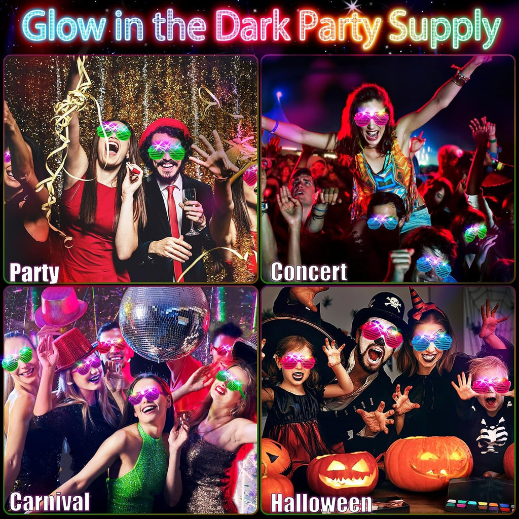 SHQDD LED Glasses - 64 Pack Light-Up Neon Sunglasses in 5 Colors | Glow in the Dark Party Accessories for All Ages