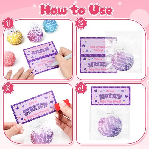 Valentines Day Gifts for Kids, 24 Pack Squeeze Stress Balls with Valentine Greeting Cards, Ideal Kids Exchange Gifts for School, Perfect Valentines Party Favors for Kids Boys Girls
