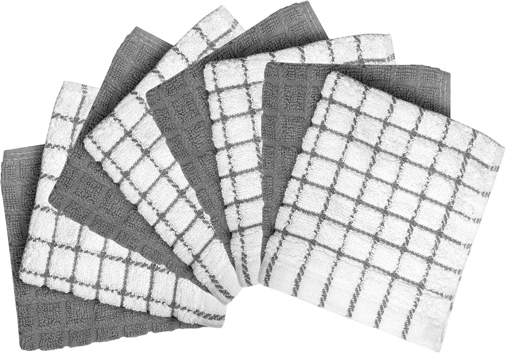 Bumble 100% Cotton Dish Cloths - 8 Pack | Soft, Highly Absorbent Kitchen Towels | 12" x 12" | Gray
