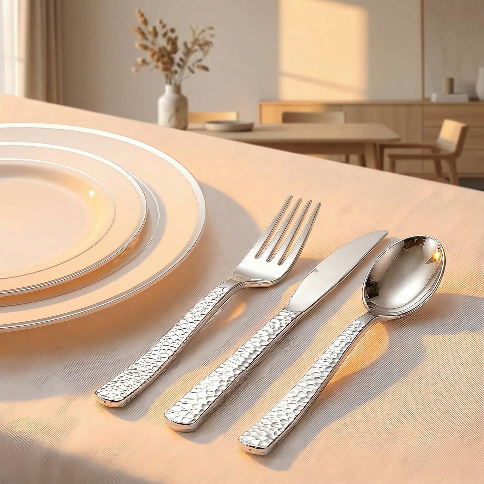 WELLIFE 75 Pack Silver Plastic Silverware,Pre Rolled Silverware Set Disposable,Disposable Cutlery Includes: 75 Forks, 75 Knives, 75 Spoons, 75 Napkins,Plastic Utensils for Party and Wedding