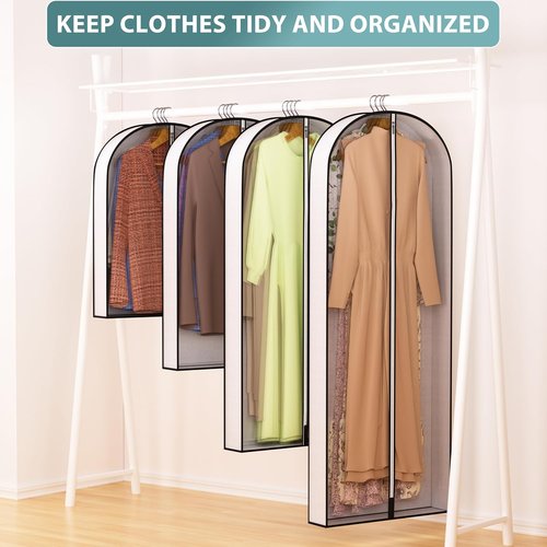 Liuoud 60” Garment Bags - Breathable Fabric with Clear Window & Metal Zipper | 5 Pack for Suit & Dress Storage