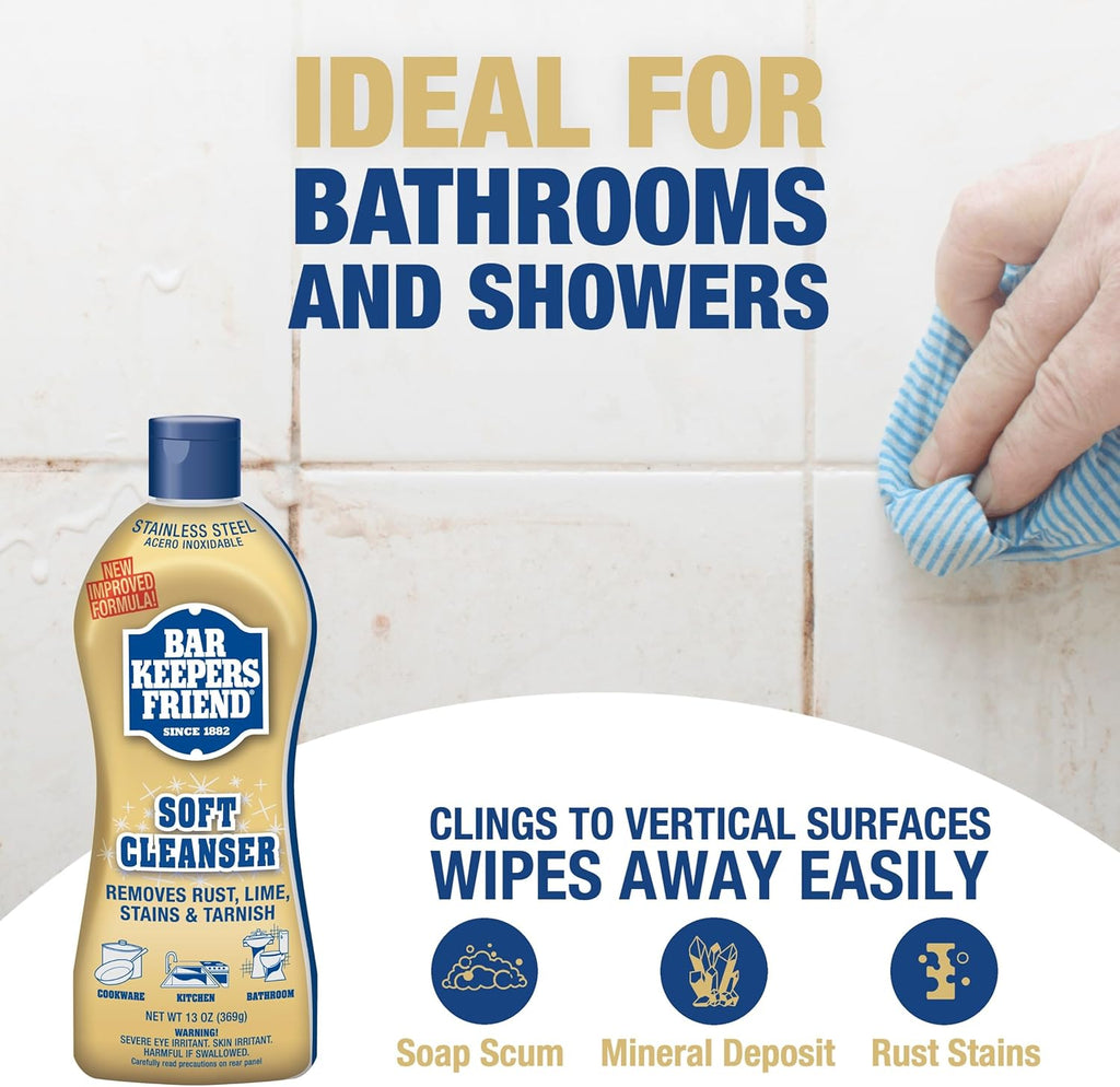 Bar Keepers Friend Soft Cleanser | 13 oz Multipurpose Surface Cleaner for Soap Scum & Grease Removal