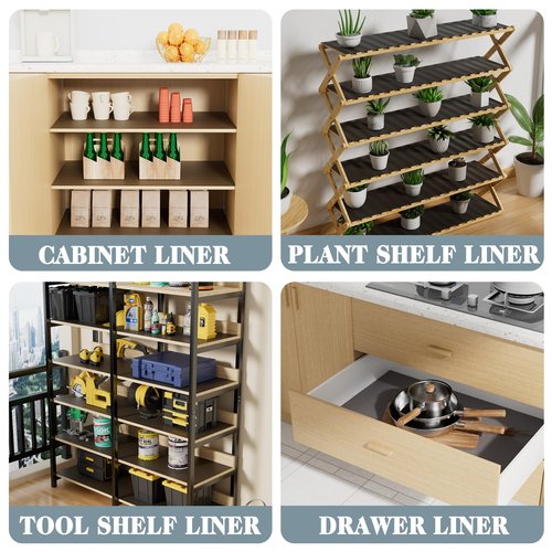 FLPMIX Thick Pantry Shelf Liner 16 inch Wide: Standard Size (16 by 360 Inch) Wire Shelf Liner - Waterproof, Heavy Duty, Easy to Cut, Plastic Kitchen Drawer Liner, Transparent Grey
