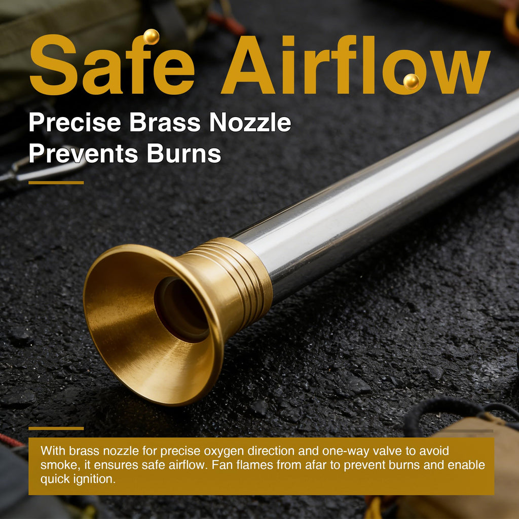 Telescoping Fire Blow Poker with Premium Brass Tip & Integrated Anti-Smoke Safety Valve | Perfect for Campfires, BBQ Grills, Outdoor Fire Pits & Fireplaces | Ultralight Camping Gear