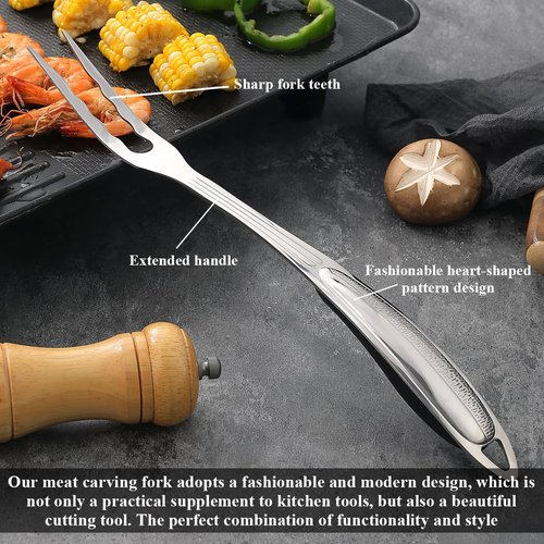 ReaNea Meat Fork, Heavy Duty Stainless Steel Carving Cooking Fork, Grill Serving Fork for Slicing & Serving Roasts, Turkey, BBQ – Comfortable Non-Slip Grip, Kitchen & Grill Essential