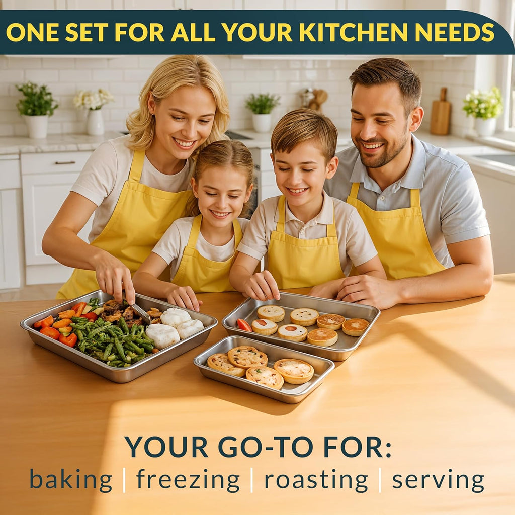 Baker’s Signature Stainless Steel Cookie Sheet Pan Set - Non-Stick, Rust Resistant, 3 Sizes (9/12/16 Inch)