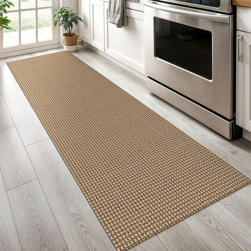 KOZYFLY Boho Runner Rug - Washable Non-Slip 2x6 ft Cotton Hallway Carpet | Tan/Orange/Brown