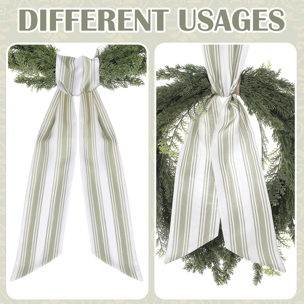Skiennix Wreath Sash - 2 Pcs Boho Stripe Sashes for Front Door | 60 Inch Blank Scarf for Rustic Decor