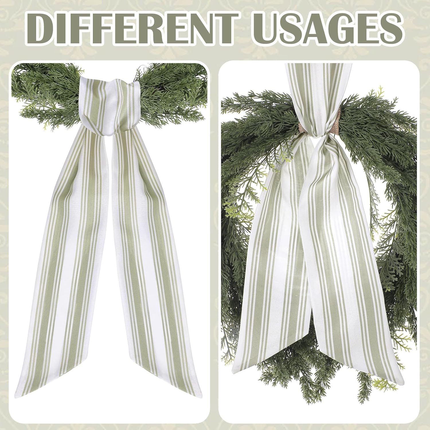Skiennix Wreath Sash - 2 Pcs Boho Stripe Sashes for Front Door | 60 Inch Blank Scarf for Rustic Decor