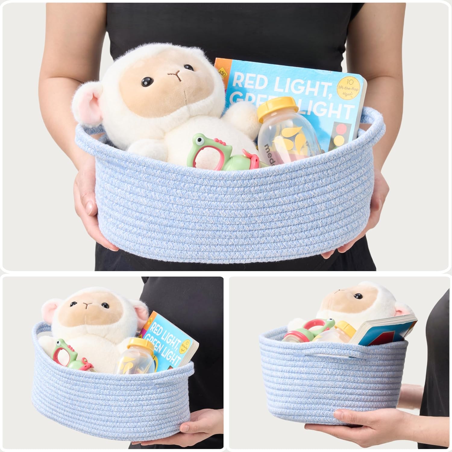 Small Woven Easter Basket - Decorative Rope Storage Organizer with Gift Bag & Ribbon | 12"x8"x5", Blue